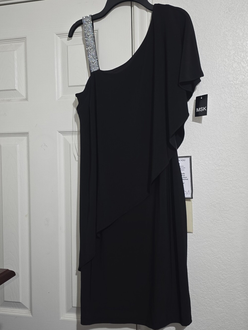 ❣️NEW❣️ MSK One Shoulder Rhinestone Black Dress | Black | Medium